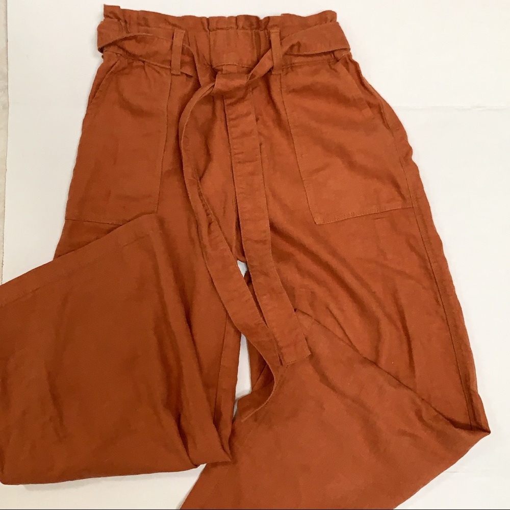 Blank MYC Linen Blend High-Rise Burnt Orange Pants